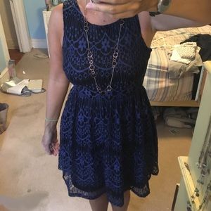 Royal blue and black lace dress
